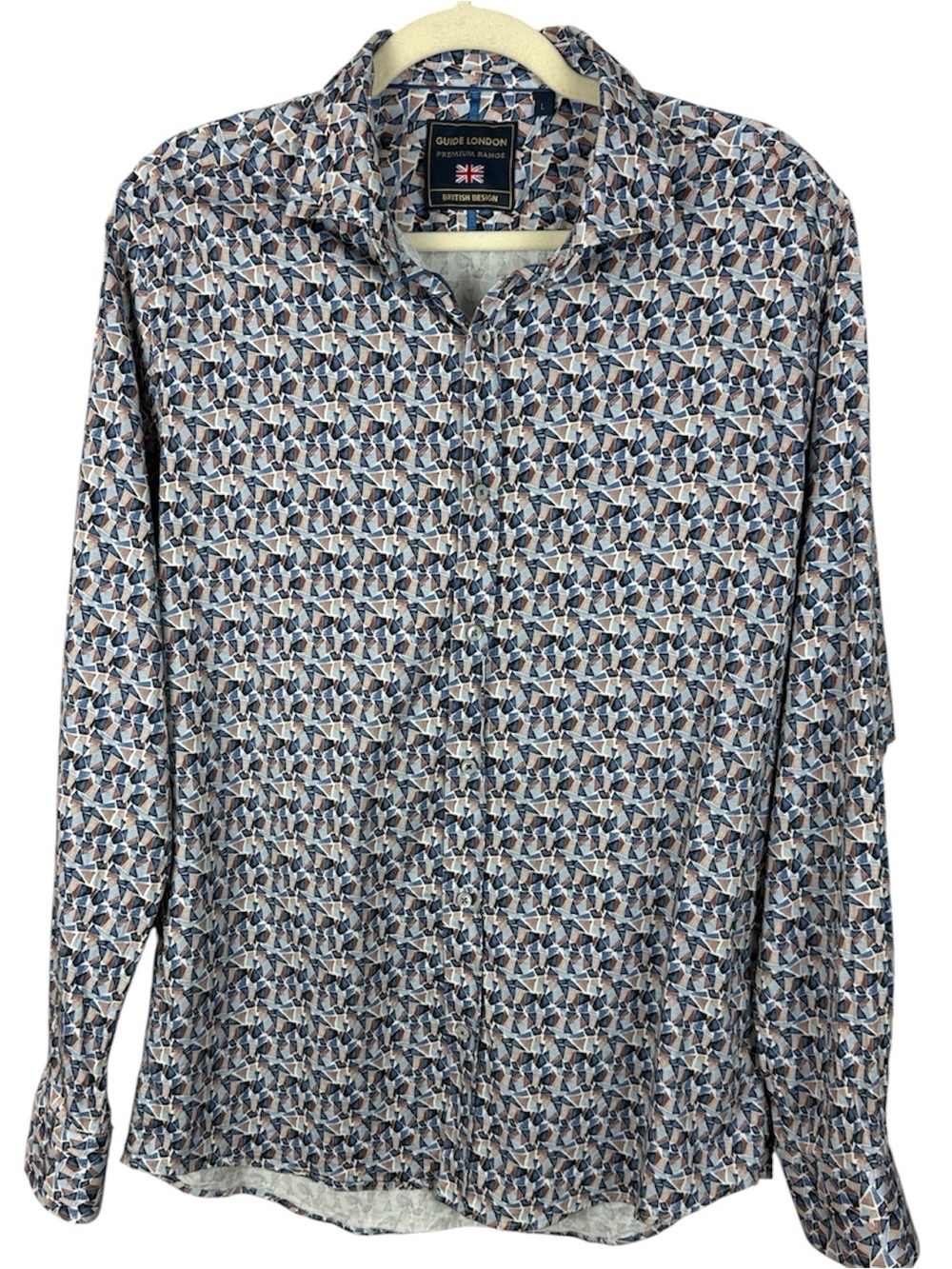 Guide London Premium Range Geometric Mosaic Print Button Down Shirt Men’s L